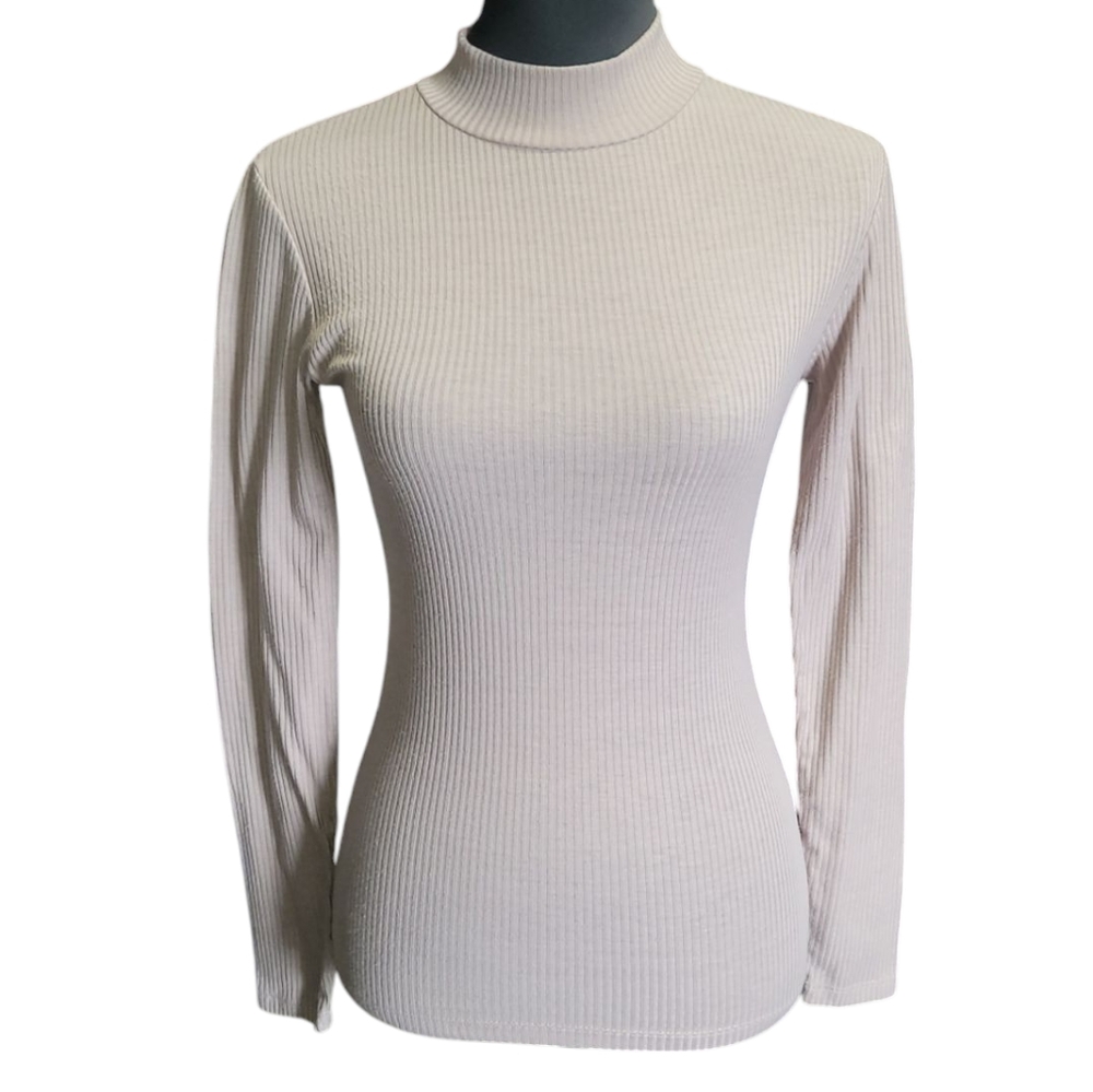 ADC taupe ribbed turtleneck long sleeve  blouse Size S